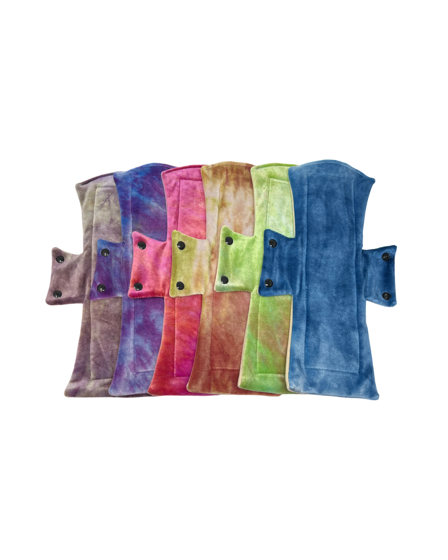 Mixed Colour Hand Tie Dyed Bamboo Night/Postpartum Pads x6