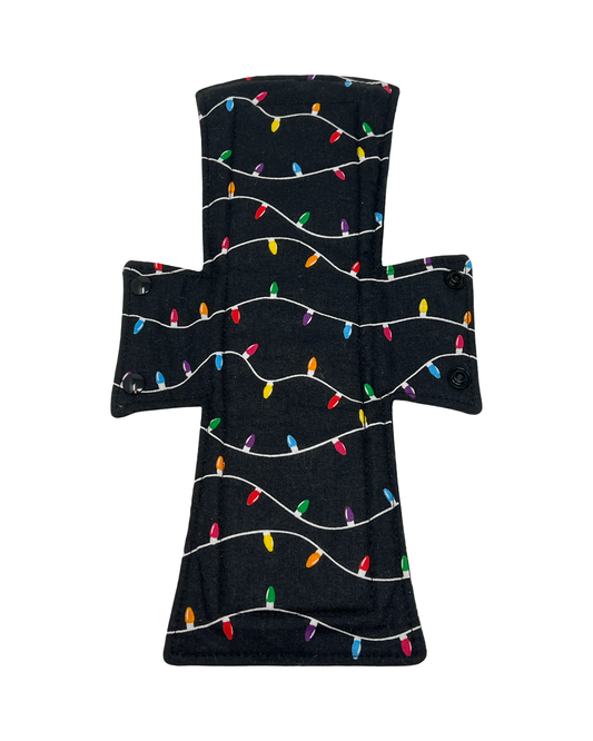 Black Christmas Lights Cotton Single Night/Postpartum Pad