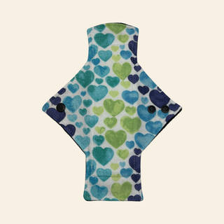 Flannel Blue & Green Hearts Cotton Single Heavy Flow Day Pad - Tree Hugger Cloth Pads