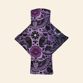 Purple Glitter Owls Cotton Single Light Flow Day Pad - Tree Hugger Cloth Pads