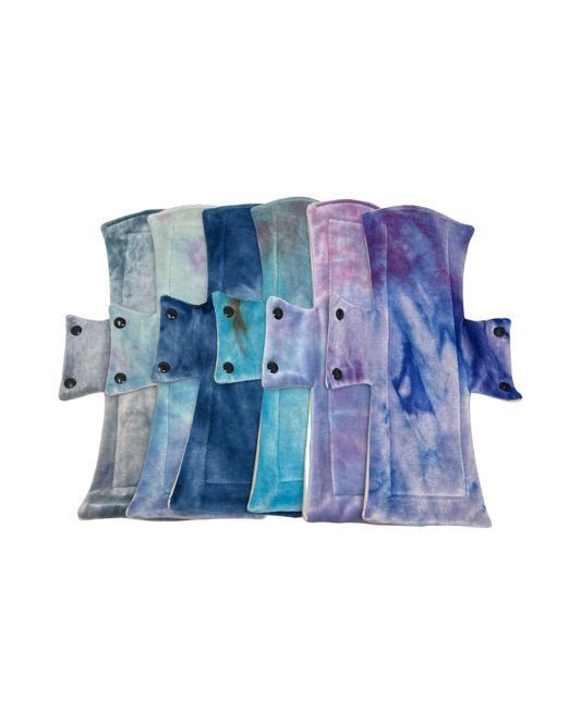 Blue Hand Tie Dyed Bamboo Night/Postpartum Pads x6