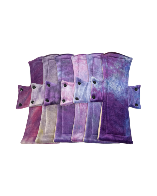 Purple Hand Tie Dyed Bamboo Night/Postpartum Pads x6