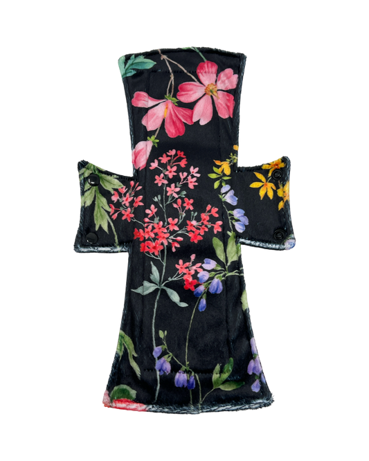 Black Wildflowers Minky Single Night/Postpartum Pad