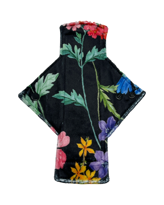 Black Wildflowers Minky Single Heavy Flow Day Pad