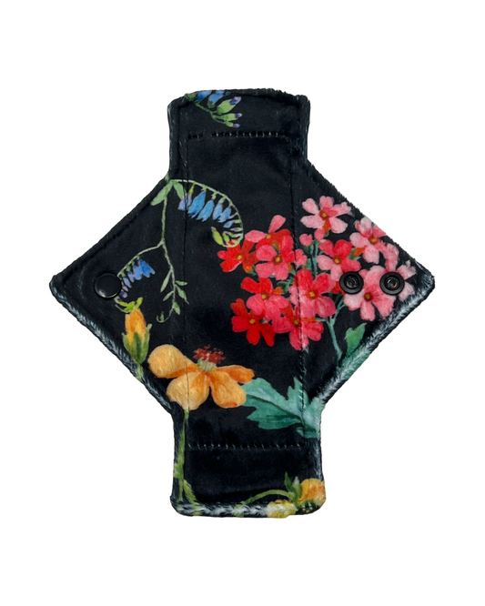 Black Wild Flowers Single Minky Pantyliner