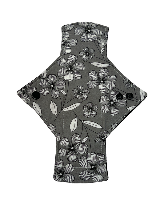 Stash Dash Event 2023 - Backed with Softshell Fleece Grey Scale Flowers Limited Edition Cotton Single Heavy Flow Day Pad - Tree Hugger Cloth Pads