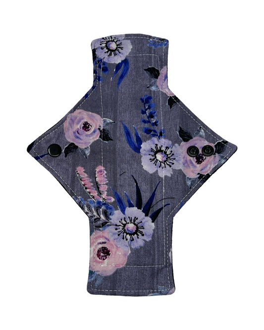 Stash Dash Event 2023 - Backed with Softshell Fleece Purple/Blue/Pink Flowers Limited Edition Cotton Single Heavy Flow Day Pad - Tree Hugger Cloth Pads