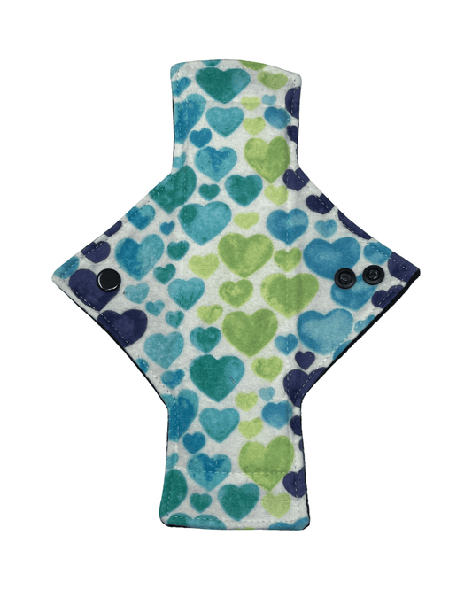 Flannel Blue & Green Hearts Limited Edition Cotton Single Light Flow Day Pad - Tree Hugger Cloth Pads
