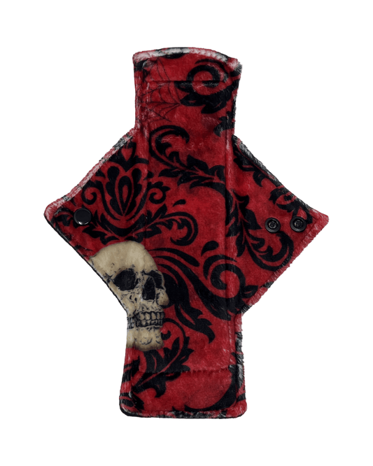 Red Damask Skulls Minky Light Flow Day Pad - Tree Hugger Cloth Pads