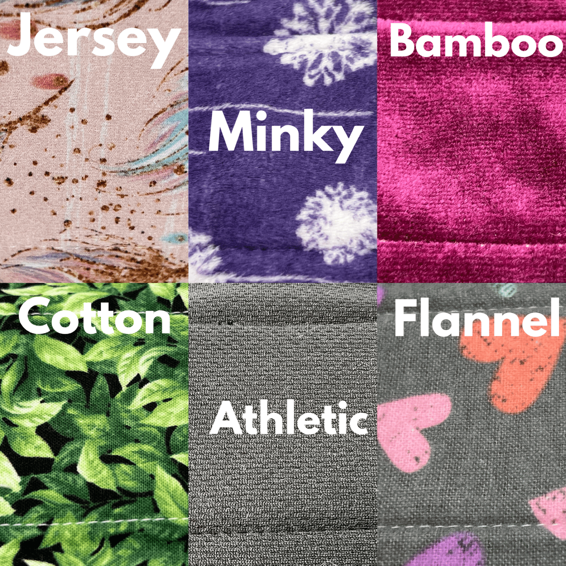 The Ultimate Fabric Sampler - 6 different types of fabric Surprise Prints Heavy Flow - Tree Hugger Cloth Pads