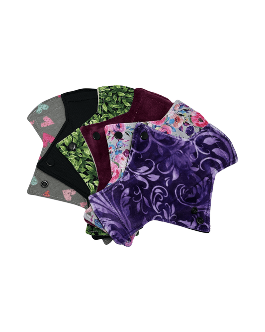 The Ultimate Fabric Sampler - 6 different types of fabric Surprise Prints Heavy Flow - Tree Hugger Cloth Pads