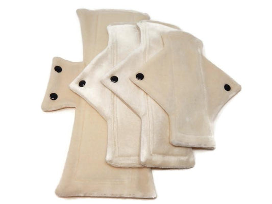 Natural Un - dyed Organic Bamboo Starter Set Size Sampler - Tree Hugger Cloth Pads