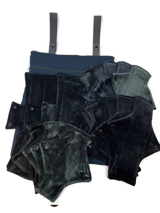 Solid Black All You Need/Full Stash Package - Bamboo Pads & Wet Bag - Tree Hugger Cloth Pads